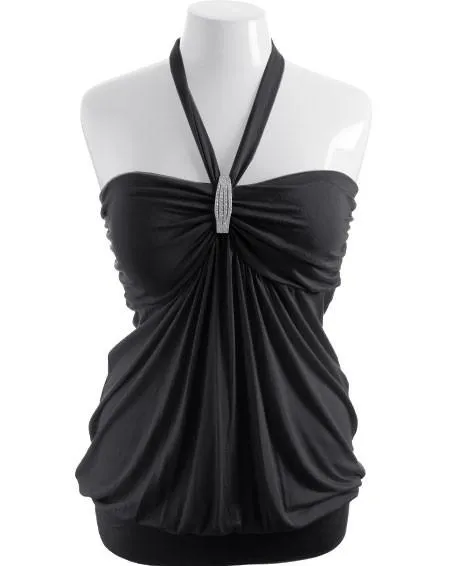 Plus Size Diamond Black Halter Top