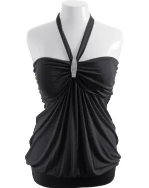 Plus Size Diamond Black Halter Top