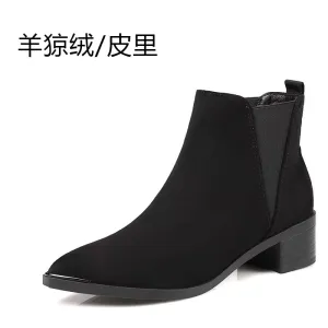 Pointed Toe Chelsea Boots Woman Short Ankle Botines Solid Leather Goth Botas Women Stretch Snow Motorcycle Booties Winter Shoe