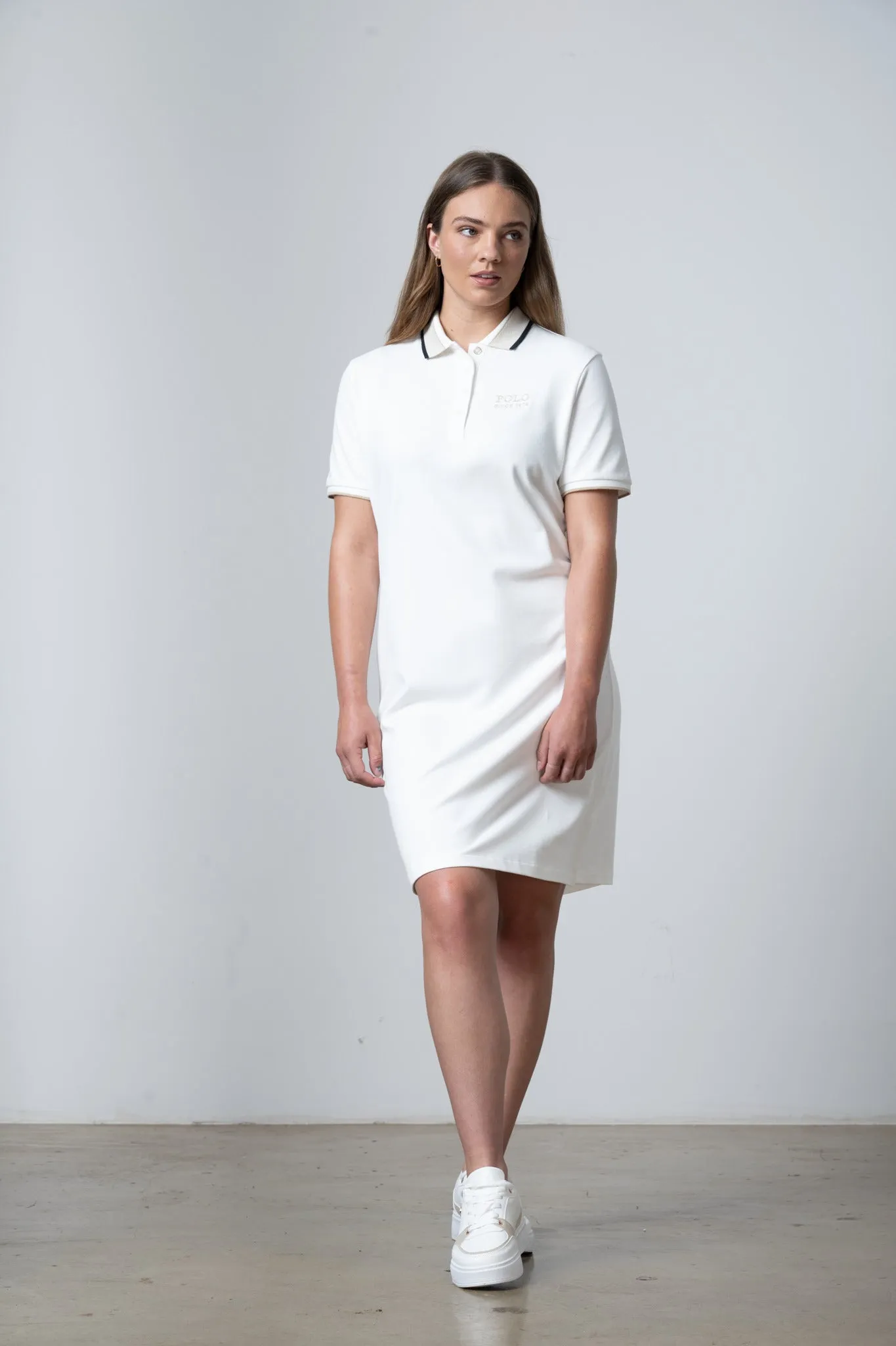 Polo Women Macey Short Sleeve Tipped Golfer Dress Off White
