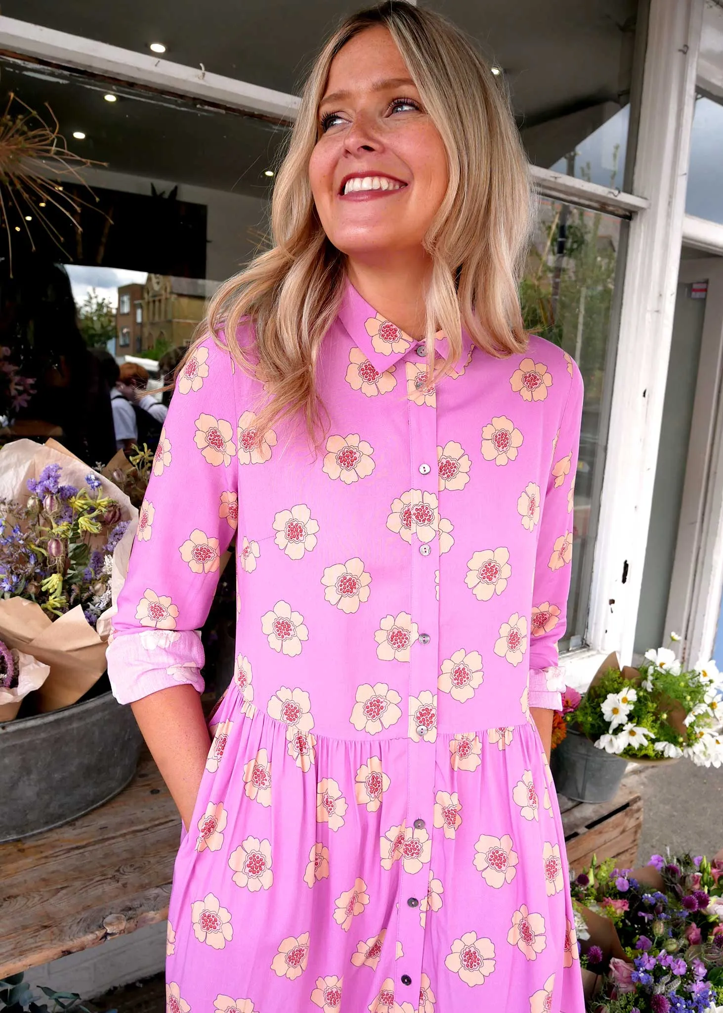 Posy EcoVero Midi Shirt Dress (Pink)