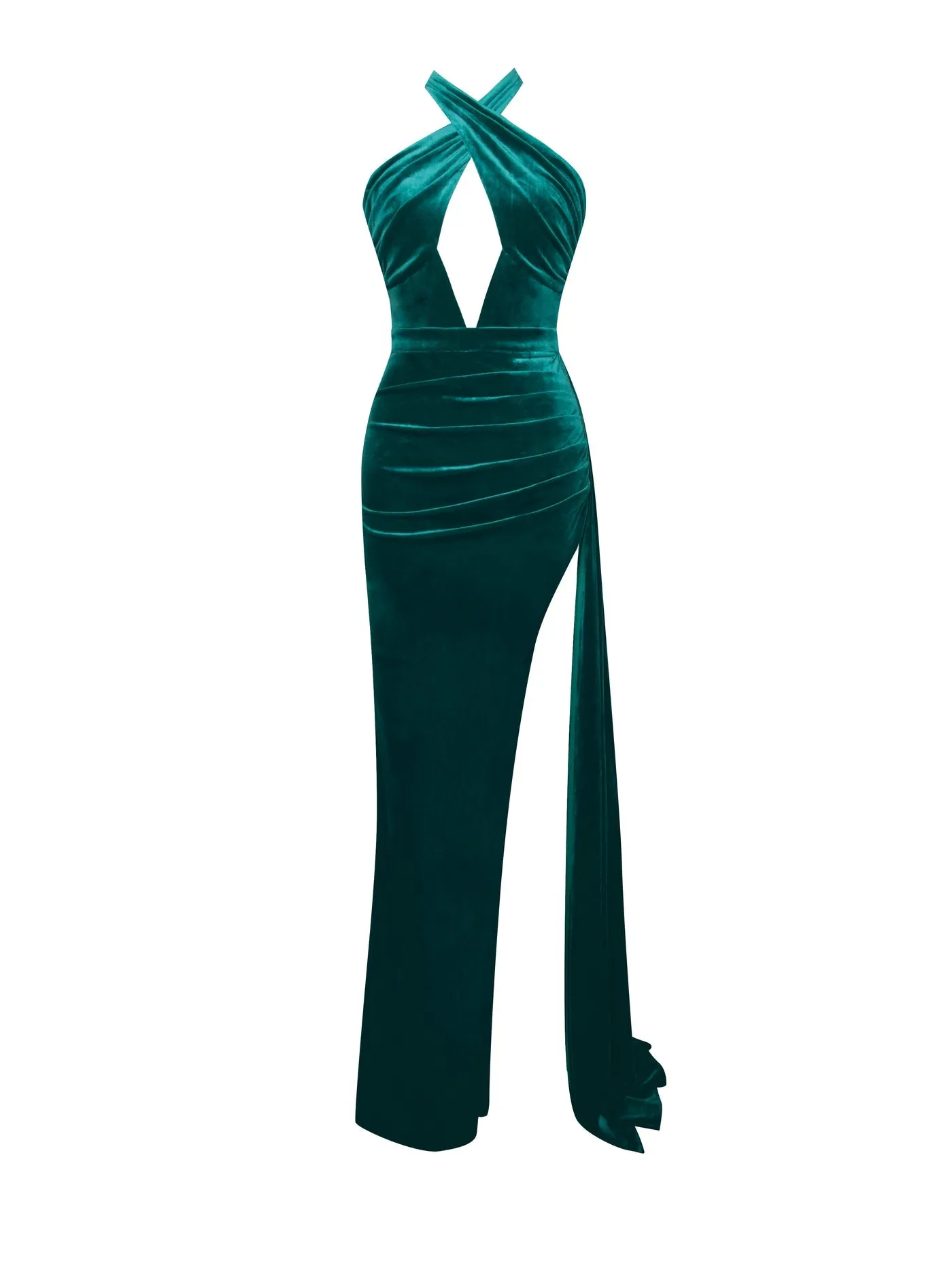 PRE-ORDER Azure High Slit Velvet Gown With Gloves x Teal
