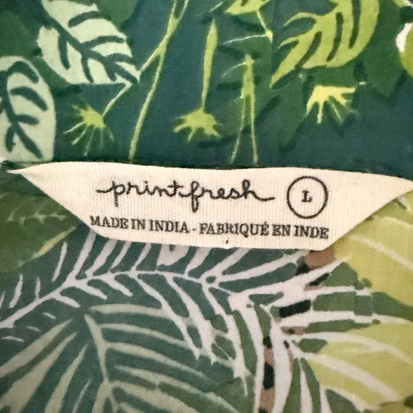 Print Fresh Women's Sleepwear Sz L Cotton Poplin Sleep Shirt Green