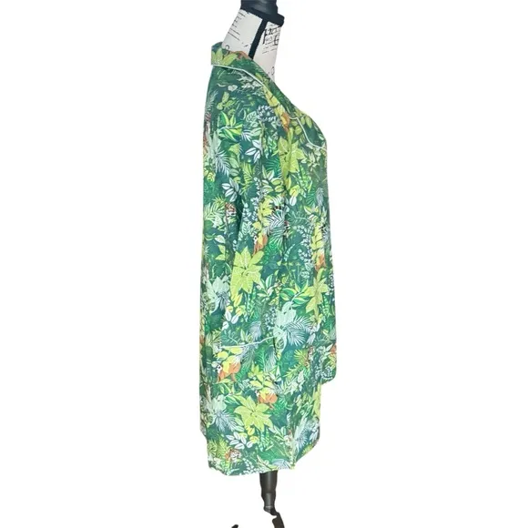 Print Fresh Women's Sleepwear Sz L Cotton Poplin Sleep Shirt Green