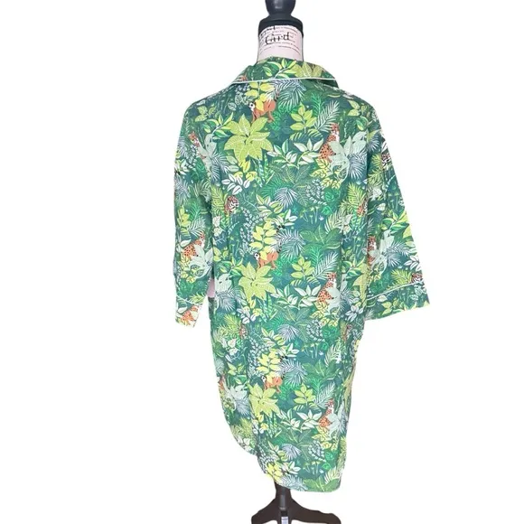 Print Fresh Women's Sleepwear Sz L Cotton Poplin Sleep Shirt Green