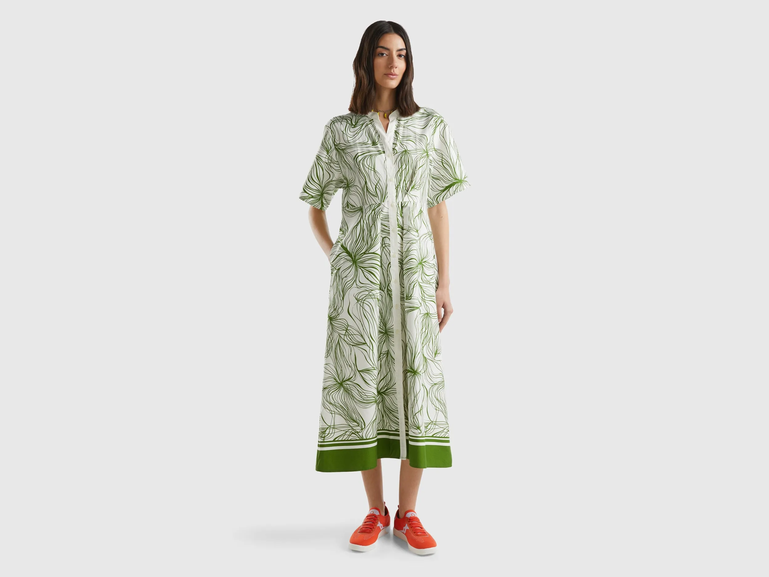 Printed Mandarin Collar Dress