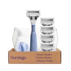 Pubic Hair Razor for Women, Shaving Kit, 1 Pubic Razor Handle, 4 Five-Blade Refills, 1 Shower Holder, Starter Set, Full Kit