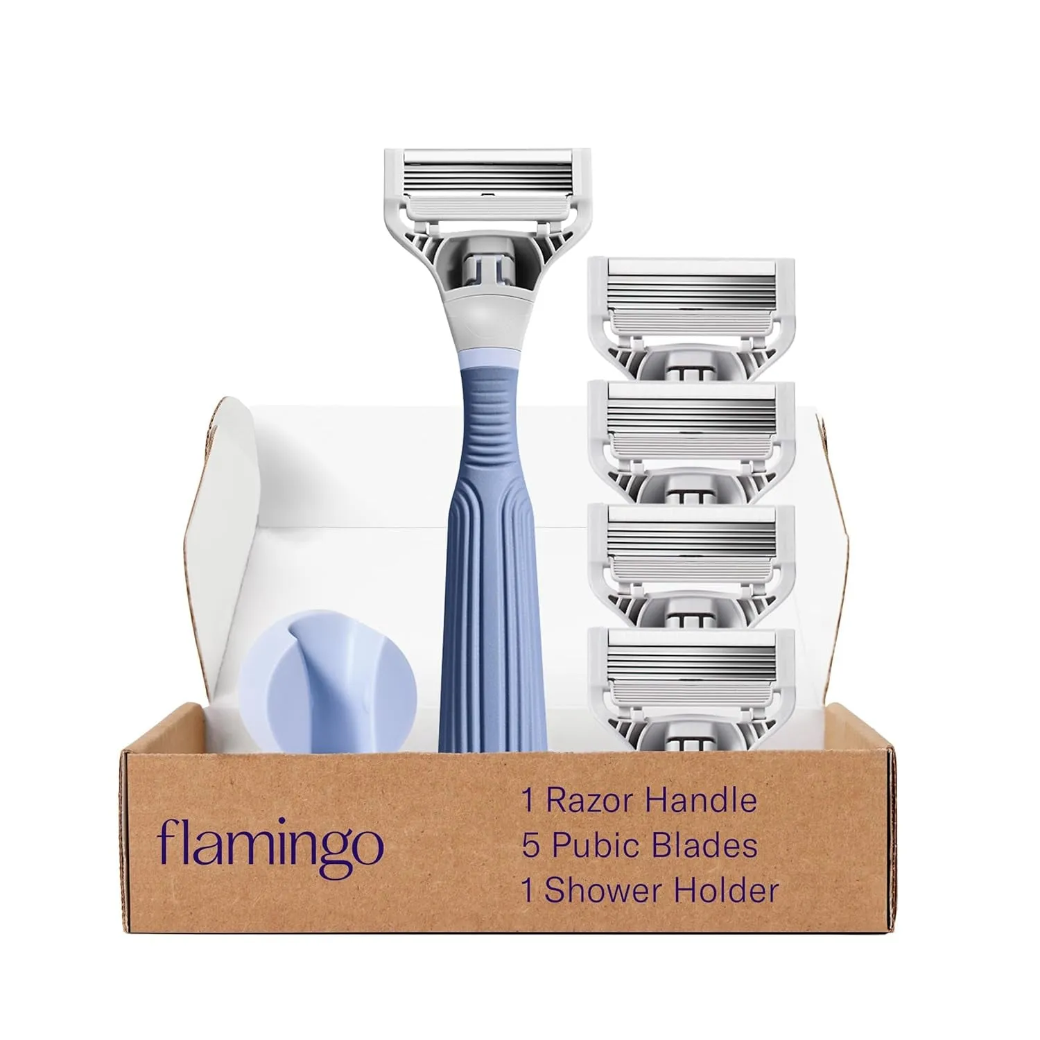 Pubic Hair Razor for Women, Shaving Kit, 1 Pubic Razor Handle, 4 Five-Blade Refills, 1 Shower Holder, Starter Set, Full Kit