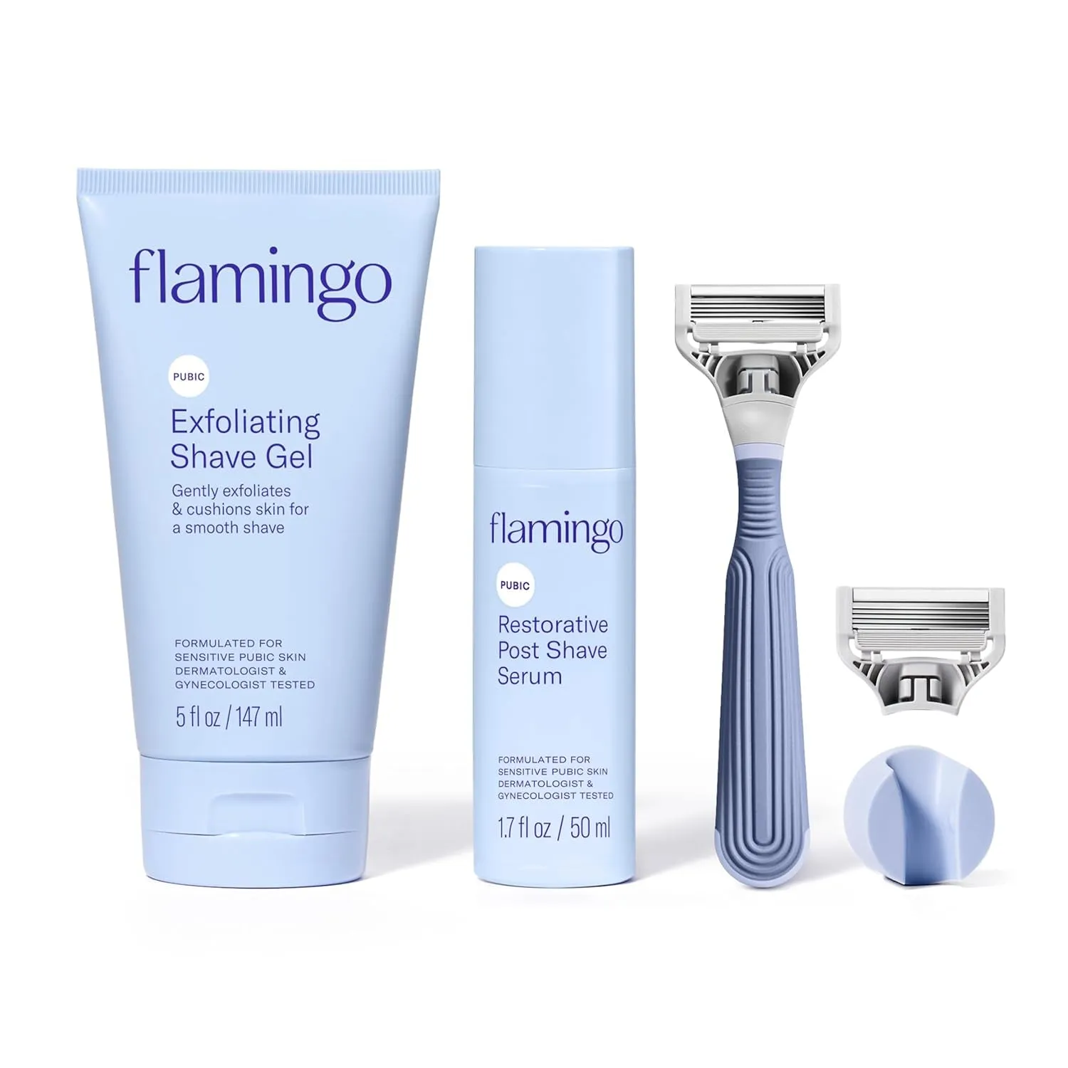 Pubic Hair Razor for Women, Shaving Kit, 1 Pubic Razor Handle, 4 Five-Blade Refills, 1 Shower Holder, Starter Set, Full Kit
