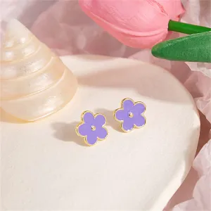 Purple Enamel & 18K Gold-Plated Flower Stud Earrings