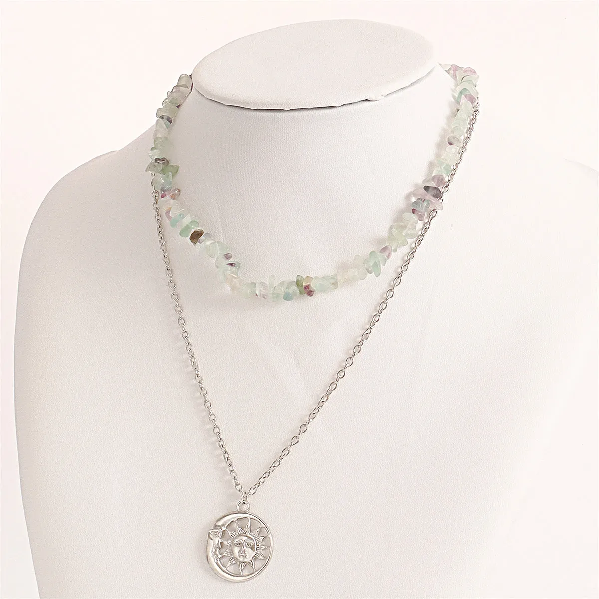 Purple Resin & Silver-Plated Sun Layered Pendant Necklace
