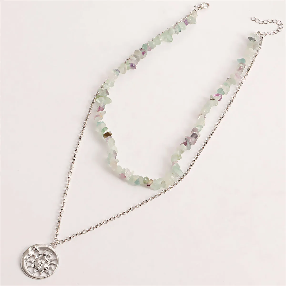 Purple Resin & Silver-Plated Sun Layered Pendant Necklace