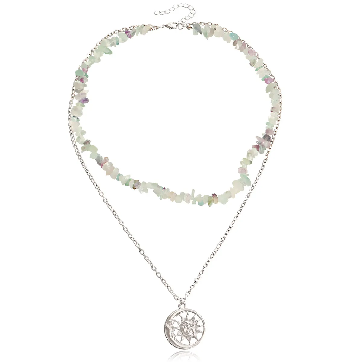 Purple Resin & Silver-Plated Sun Layered Pendant Necklace