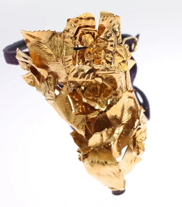 Purple Velvet Gold Leaf Sandal Shoes
