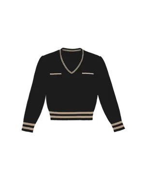 Q.C PLAY: Pocket Line Color Block V-Neck Long Sleeve Knit - 2 colors
