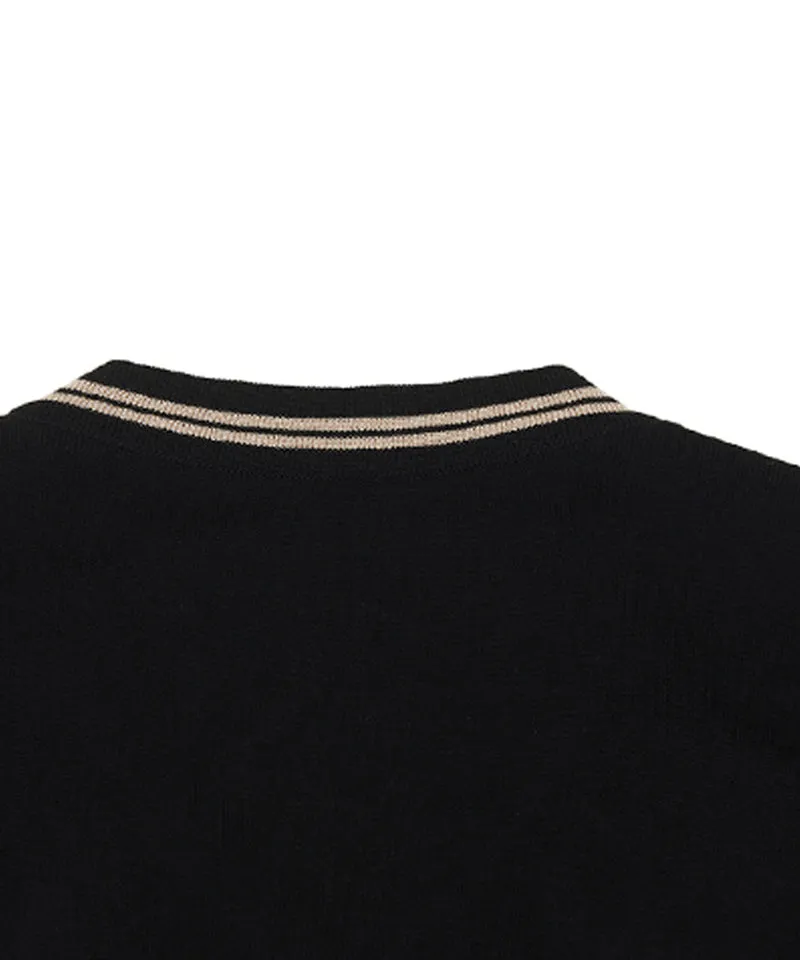 Q.C PLAY: Pocket Line Color Block V-Neck Long Sleeve Knit - 2 colors