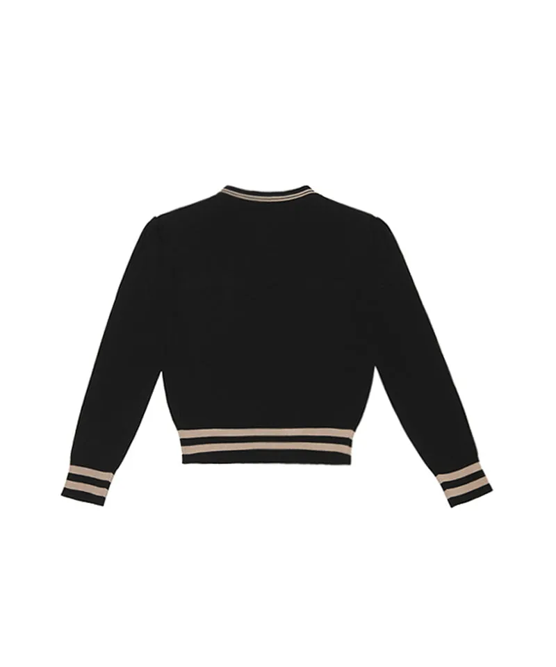 Q.C PLAY: Pocket Line Color Block V-Neck Long Sleeve Knit - 2 colors
