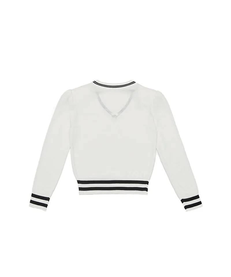 Q.C PLAY: Pocket Line Color Block V-Neck Long Sleeve Knit - 2 colors