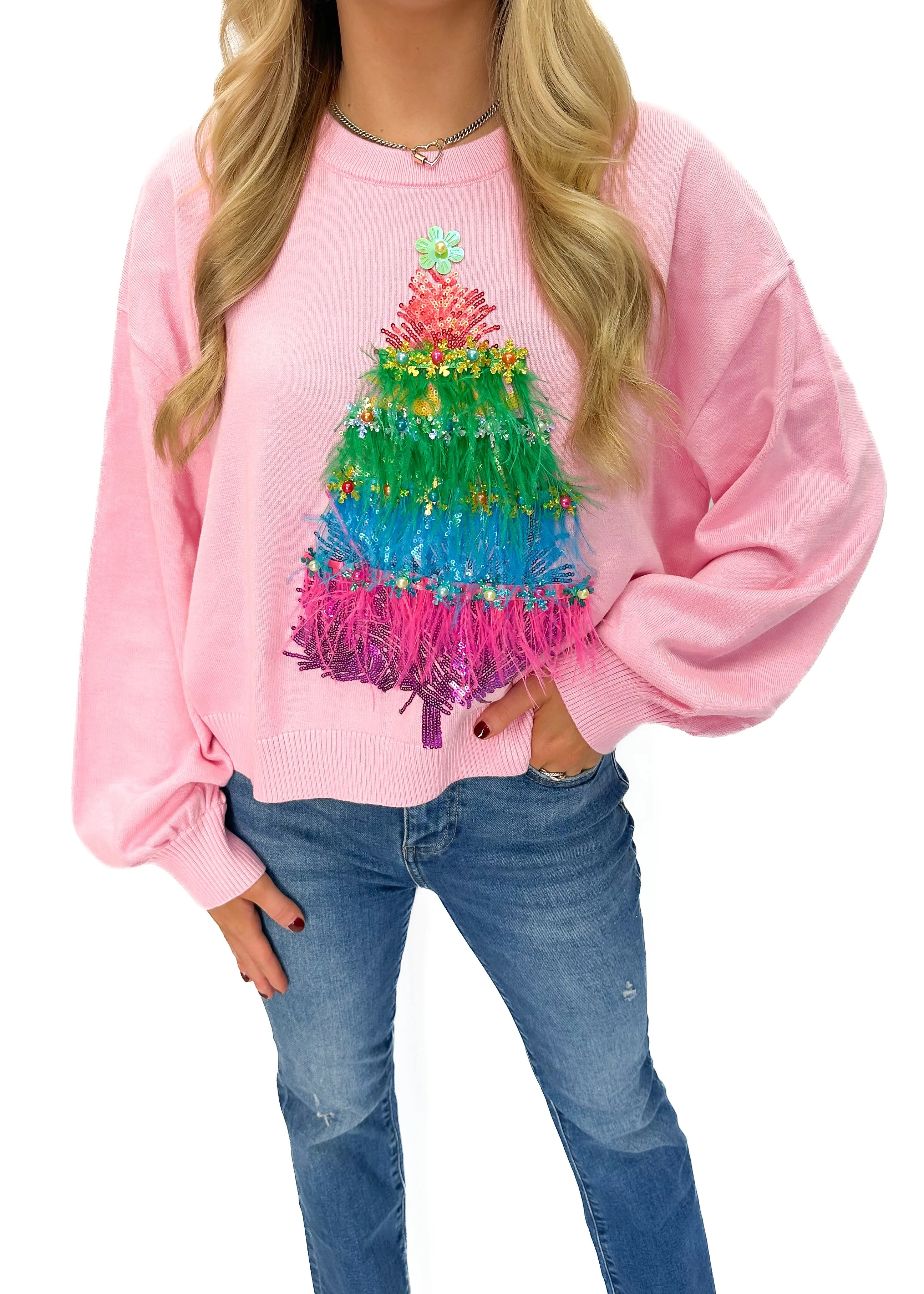 Queen of Sparkles Feather Tree Sweater