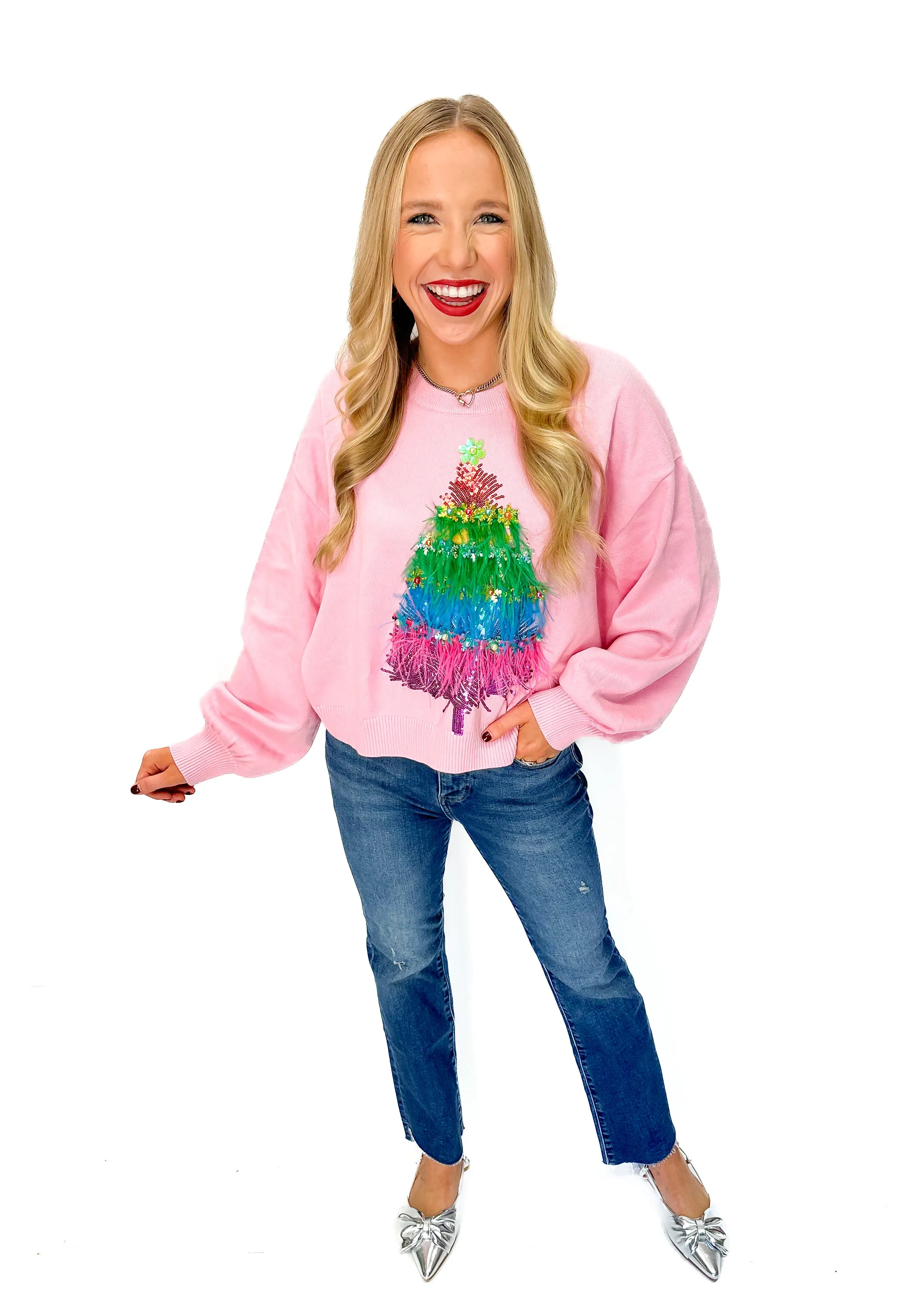 Queen of Sparkles Feather Tree Sweater