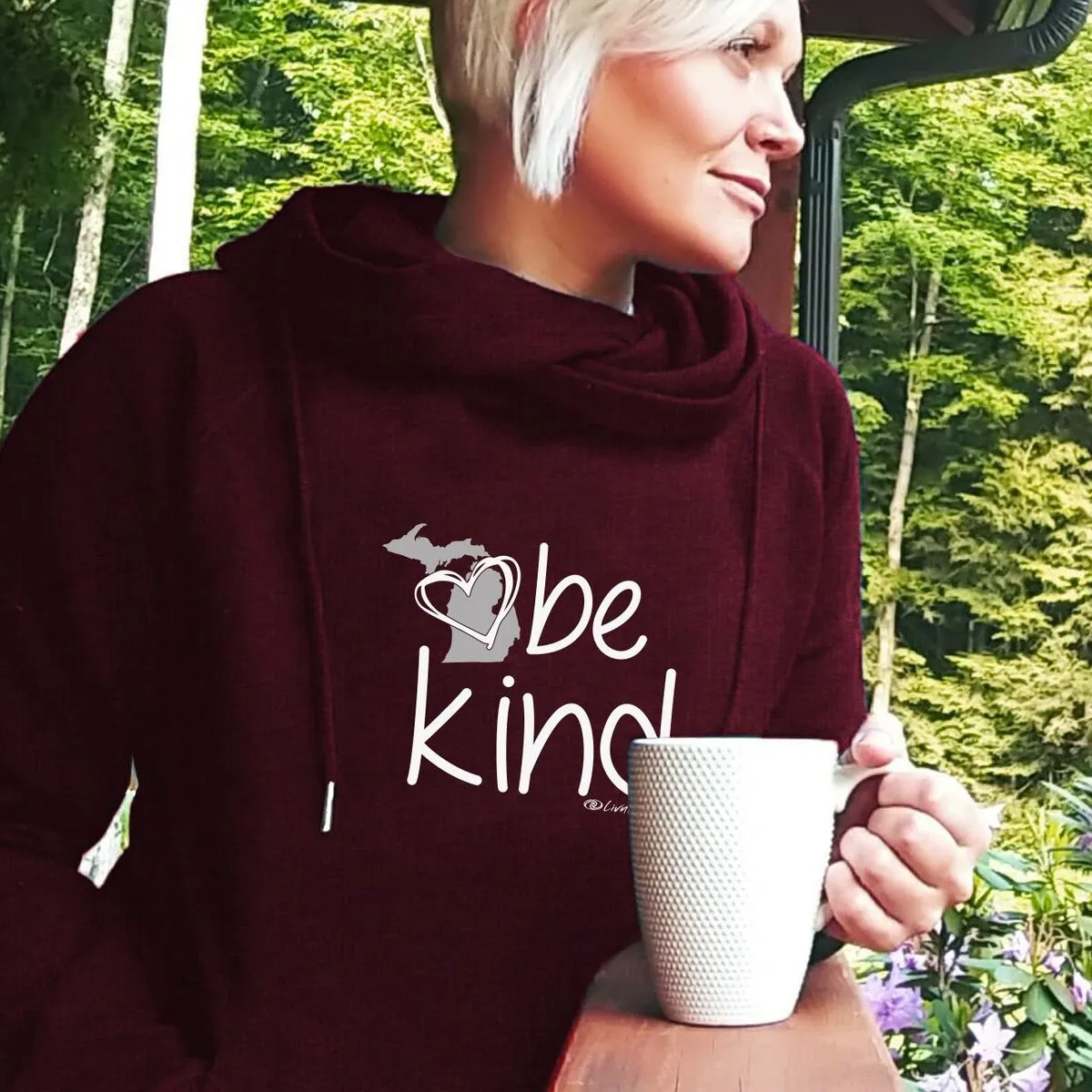 "Michigan Be Kind" Women's Fleece Funnel Neck Pullover Hoodie