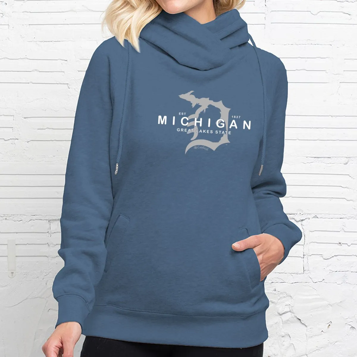 "Michigan D Established 1837" Women's Fleece Funnel Neck Pullover Hoodie