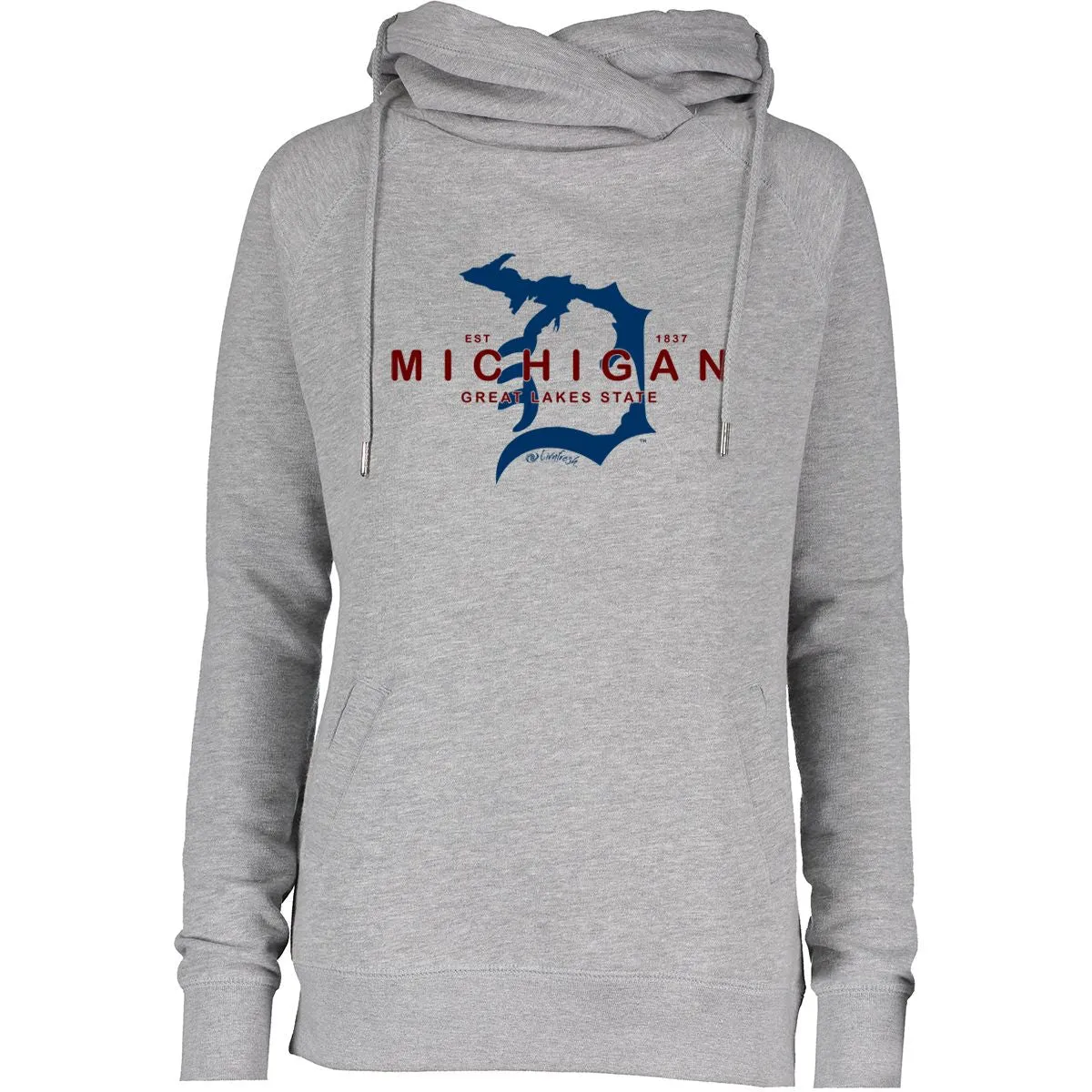 "Michigan D Established 1837" Women's Fleece Funnel Neck Pullover Hoodie