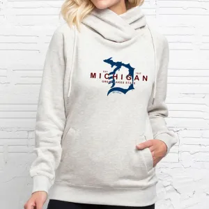 "Michigan D Established 1837" Women's Fleece Funnel Neck Pullover Hoodie