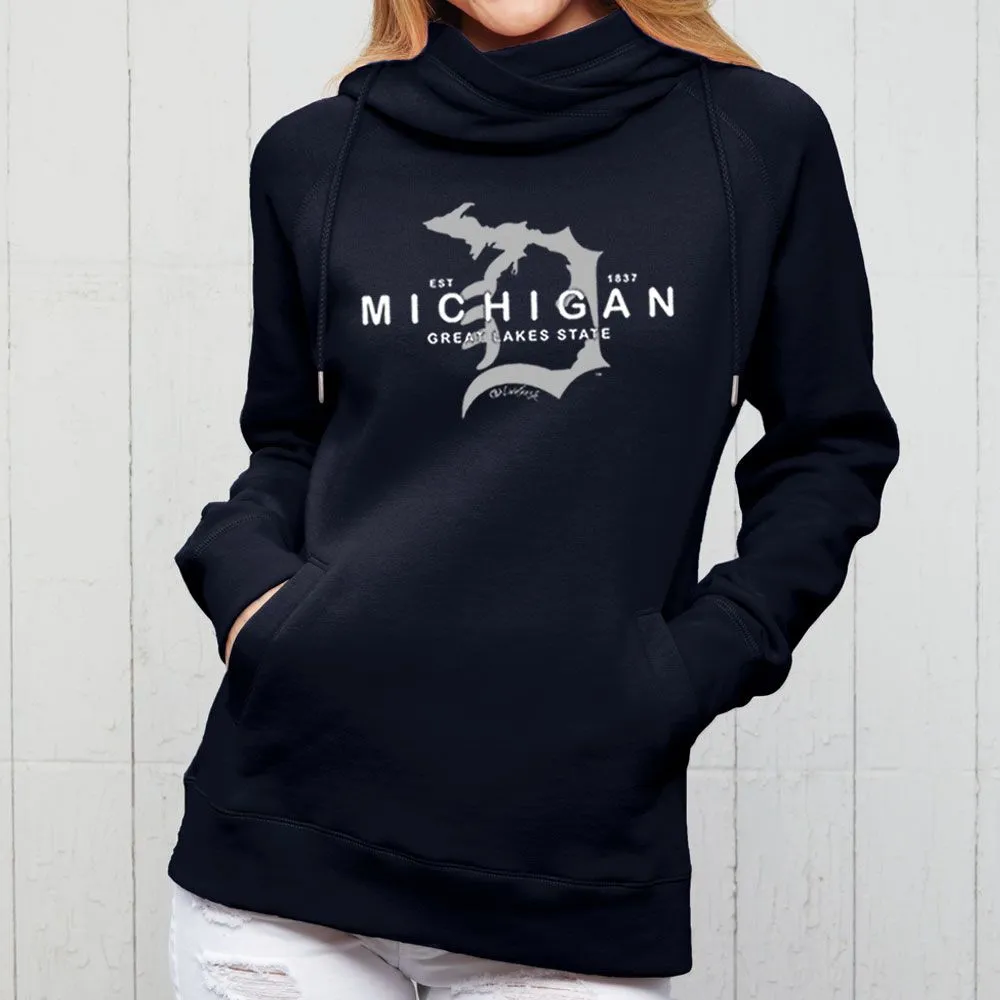 "Michigan D Established 1837" Women's Fleece Funnel Neck Pullover Hoodie