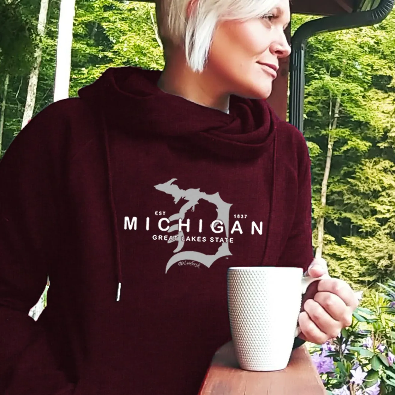 "Michigan D Established 1837" Women's Fleece Funnel Neck Pullover Hoodie