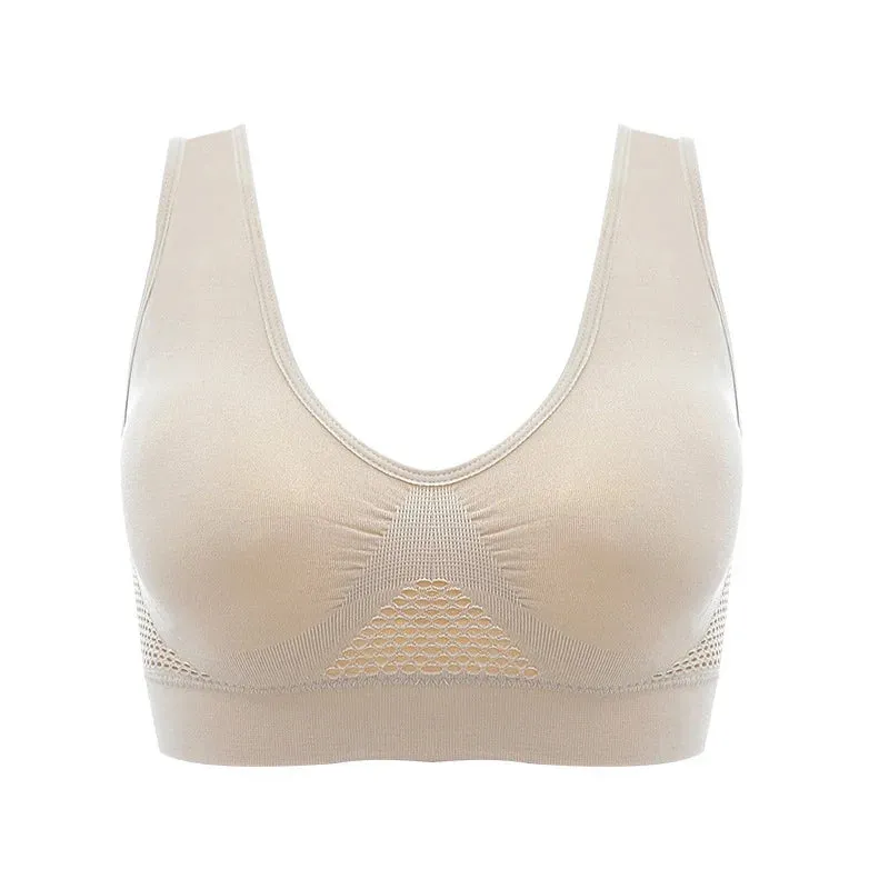 "Women's Breathable Sports Vest Bra - Sweat-Absorbent Shockproof Pad - Track and Field Gym Running Fitness Top "