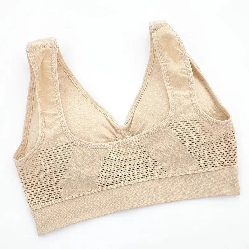 "Women's Breathable Sports Vest Bra - Sweat-Absorbent Shockproof Pad - Track and Field Gym Running Fitness Top "