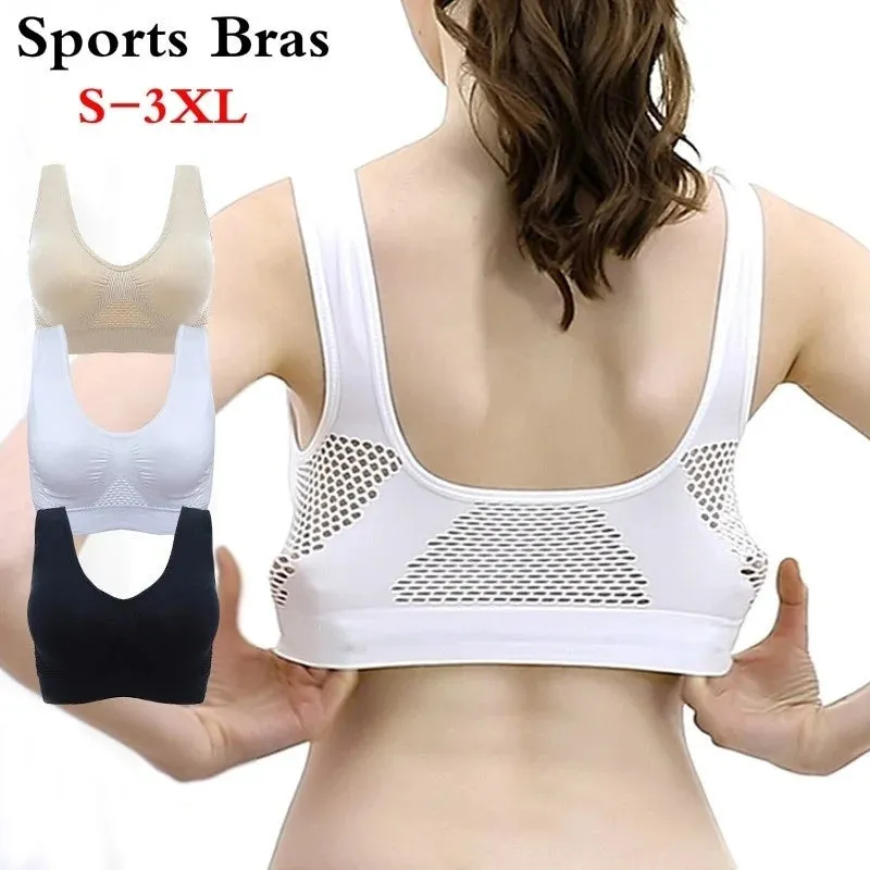 "Women's Breathable Sports Vest Bra - Sweat-Absorbent Shockproof Pad - Track and Field Gym Running Fitness Top "