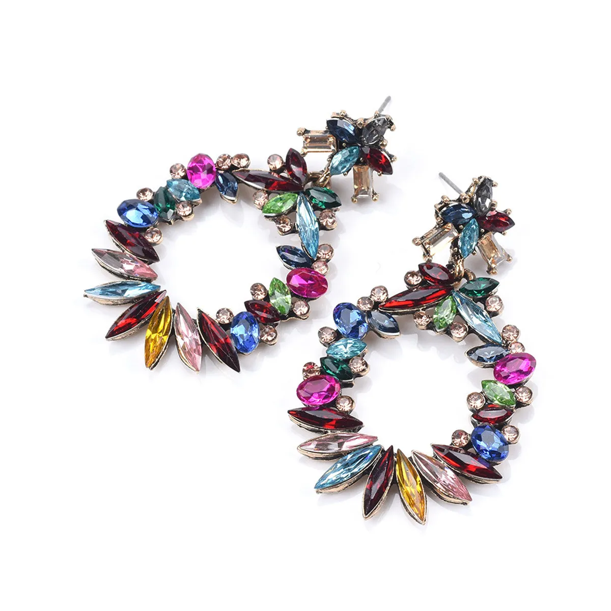 Rainbow Crystal & Cubic Zirconia Wreath Drop Earrings