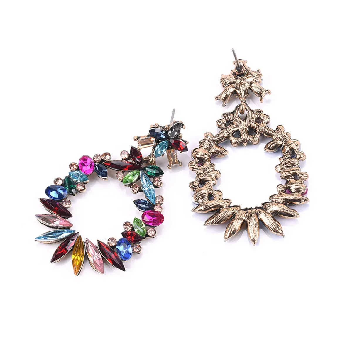 Rainbow Crystal & Cubic Zirconia Wreath Drop Earrings