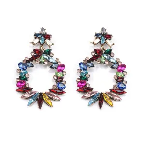 Rainbow Crystal & Cubic Zirconia Wreath Drop Earrings