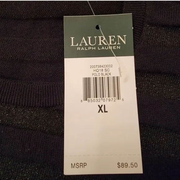 Ralph Lauren Black Thin Crew Neck Sweater Size XL NWT