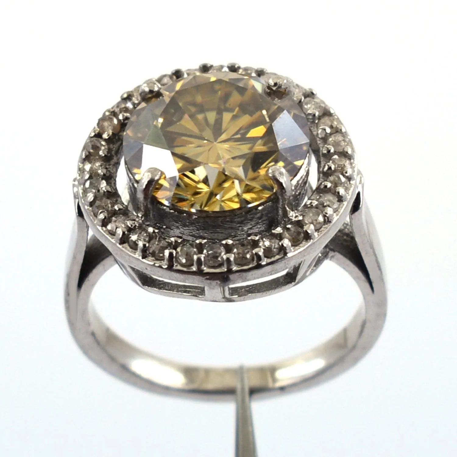Rare Gorgeous 7.55 Ct Champagne Diamond Women's Ring With Rose-Cut Diamond Accents, Latest Design & Great Sparkle! Gift For Wife!