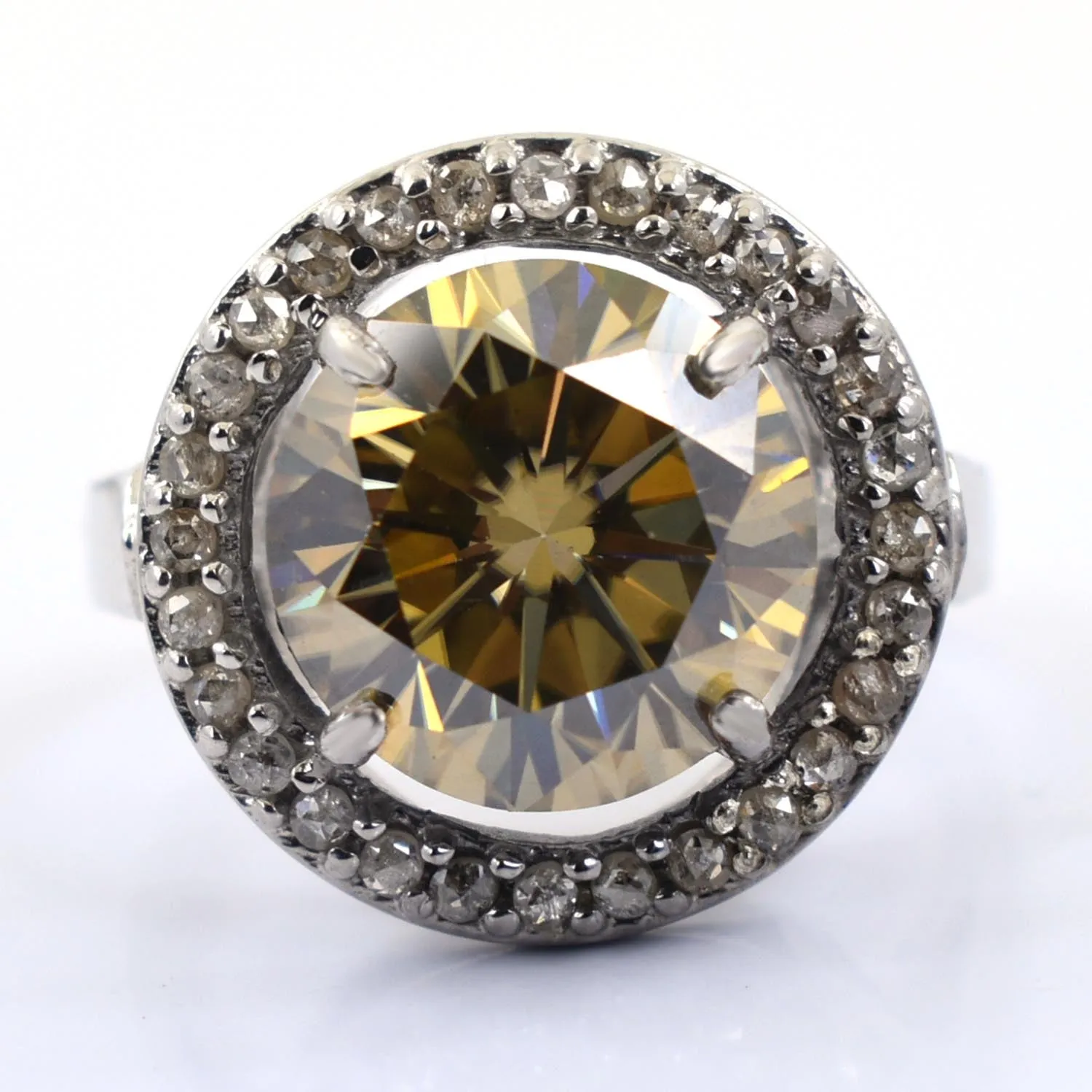 Rare Gorgeous 7.55 Ct Champagne Diamond Women's Ring With Rose-Cut Diamond Accents, Latest Design & Great Sparkle! Gift For Wife!
