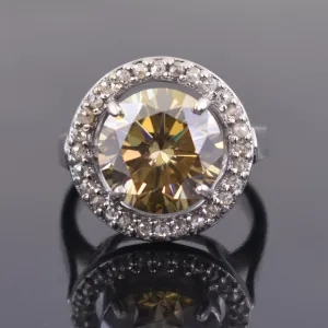 Rare Gorgeous 7.55 Ct Champagne Diamond Women's Ring With Rose-Cut Diamond Accents, Latest Design & Great Sparkle! Gift For Wife!