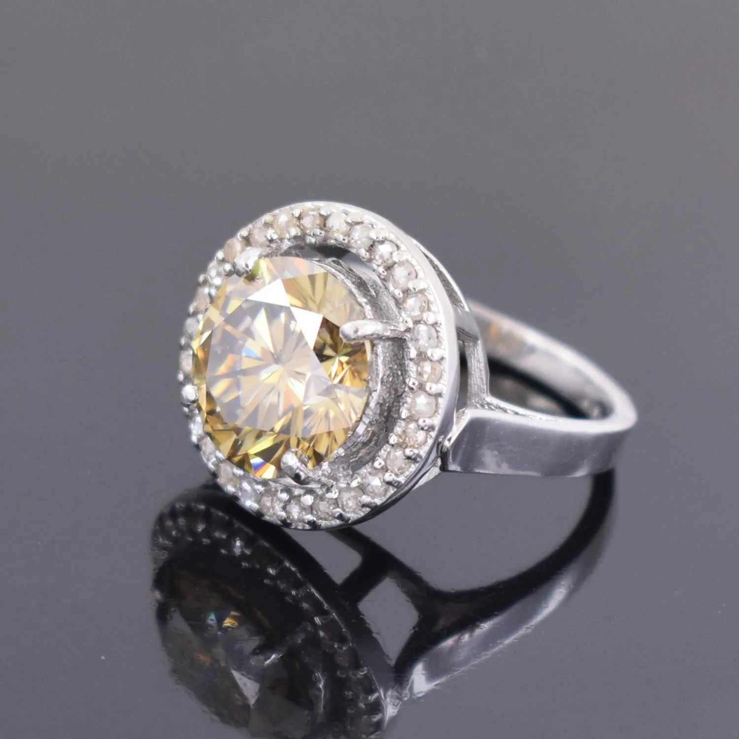 Rare Gorgeous 7.55 Ct Champagne Diamond Women's Ring With Rose-Cut Diamond Accents, Latest Design & Great Sparkle! Gift For Wife!