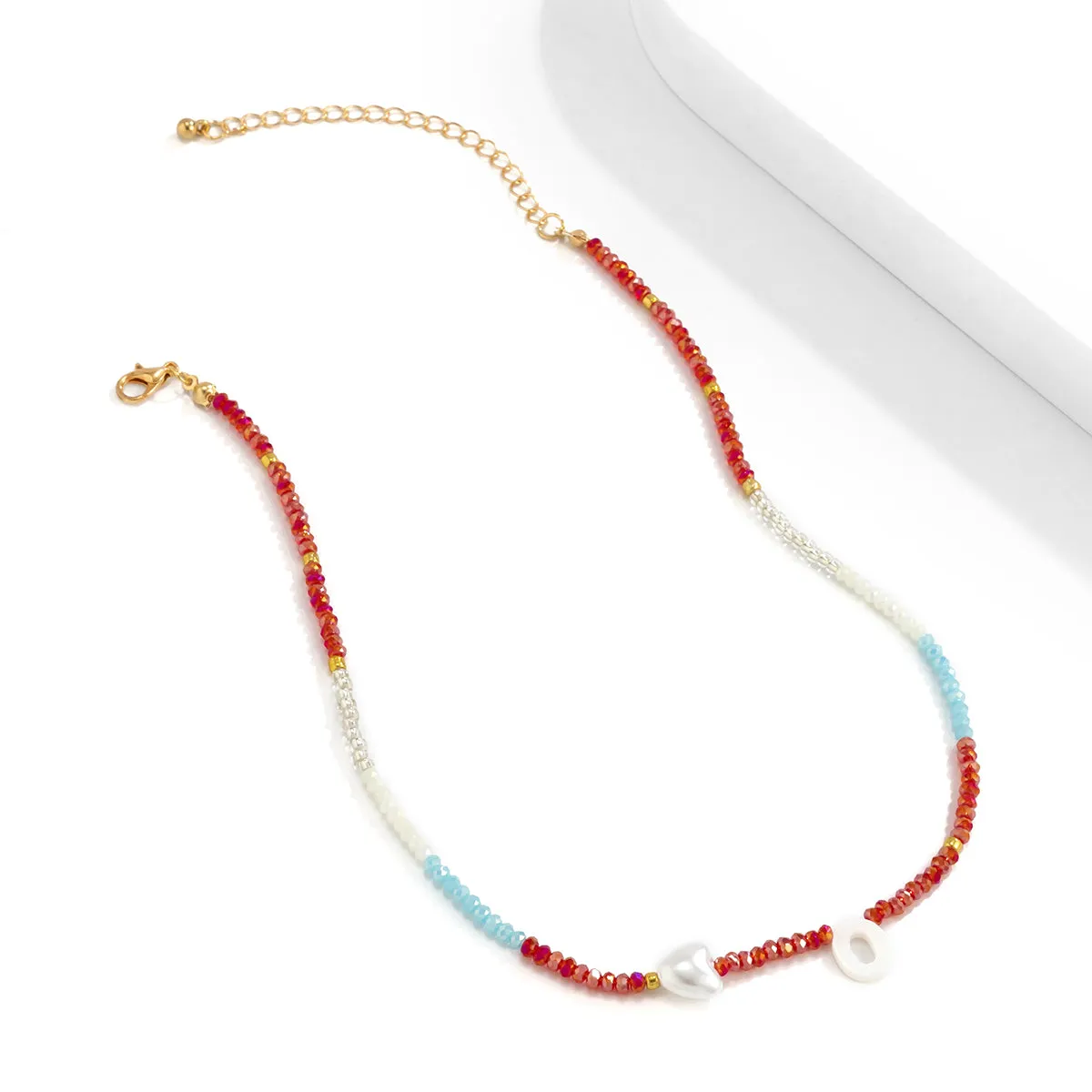 Red & Blue Acrylic Pearl 18K Gold-Plated Heart Necklace