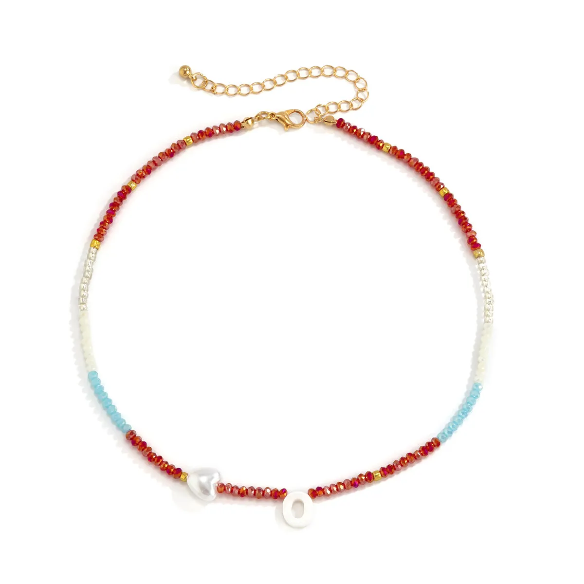 Red & Blue Acrylic Pearl 18K Gold-Plated Heart Necklace