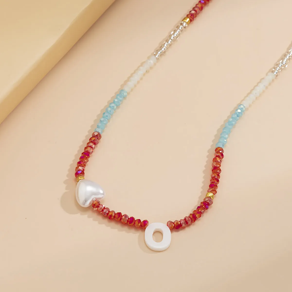 Red & Blue Acrylic Pearl 18K Gold-Plated Heart Necklace