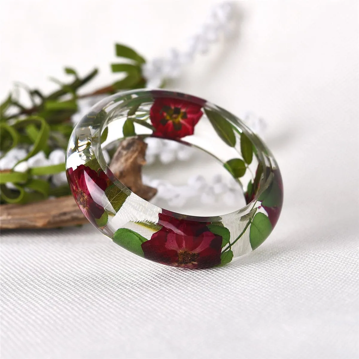 Red & Clear Dried Flower Bangle