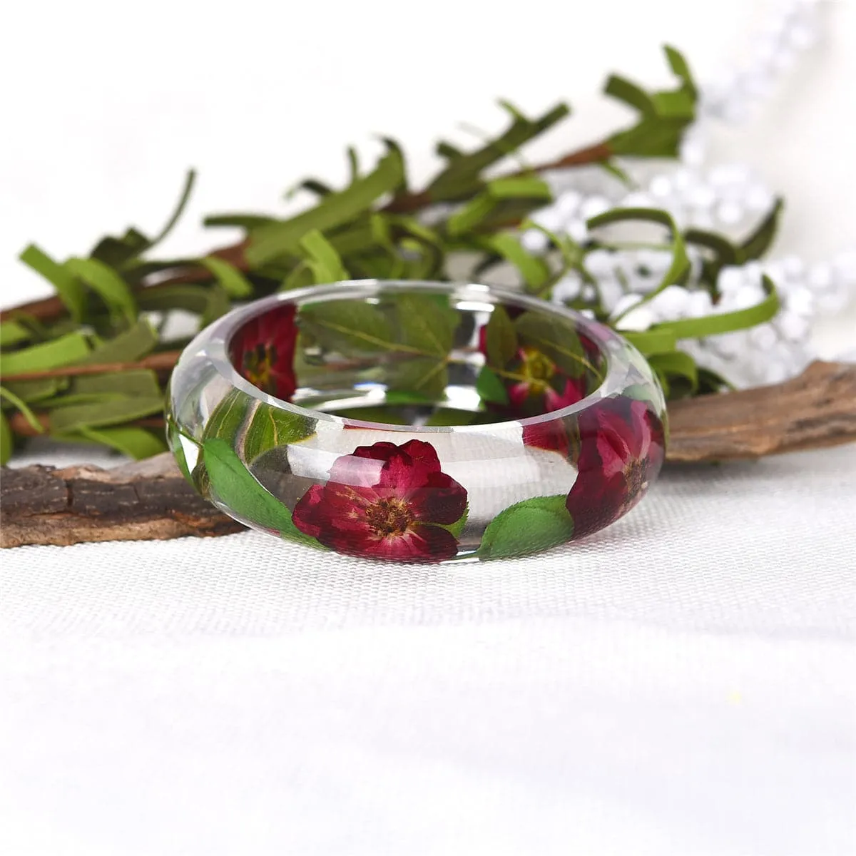 Red & Clear Dried Flower Bangle