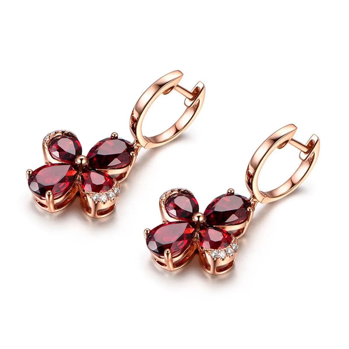 Red Crystal & 18K Rose Gold-Plated Clover Drop Earrings