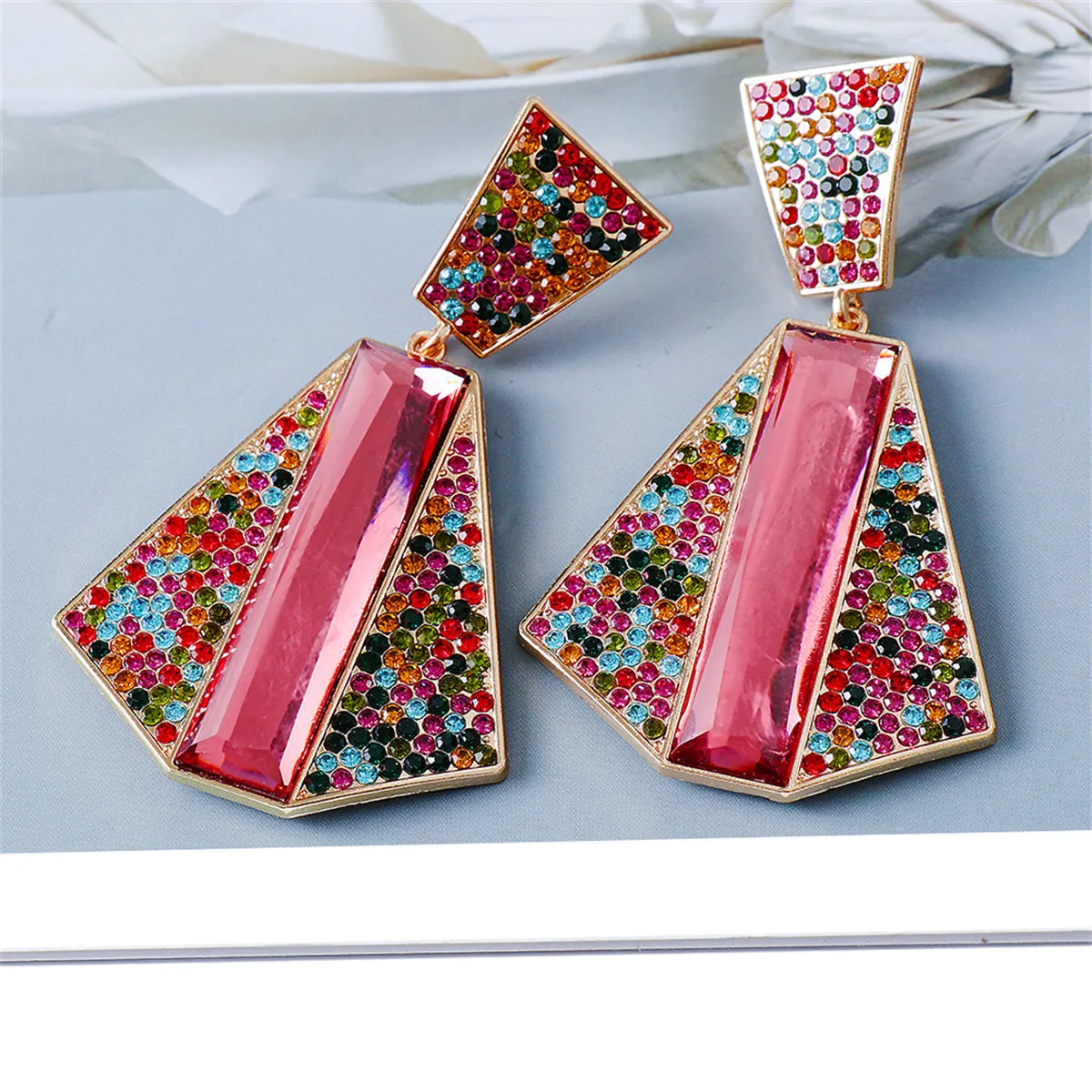 Red Crystal & Cubic Zirconia 18K Gold-Plated Abstract Drop Earrings