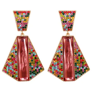 Red Crystal & Cubic Zirconia 18K Gold-Plated Abstract Drop Earrings