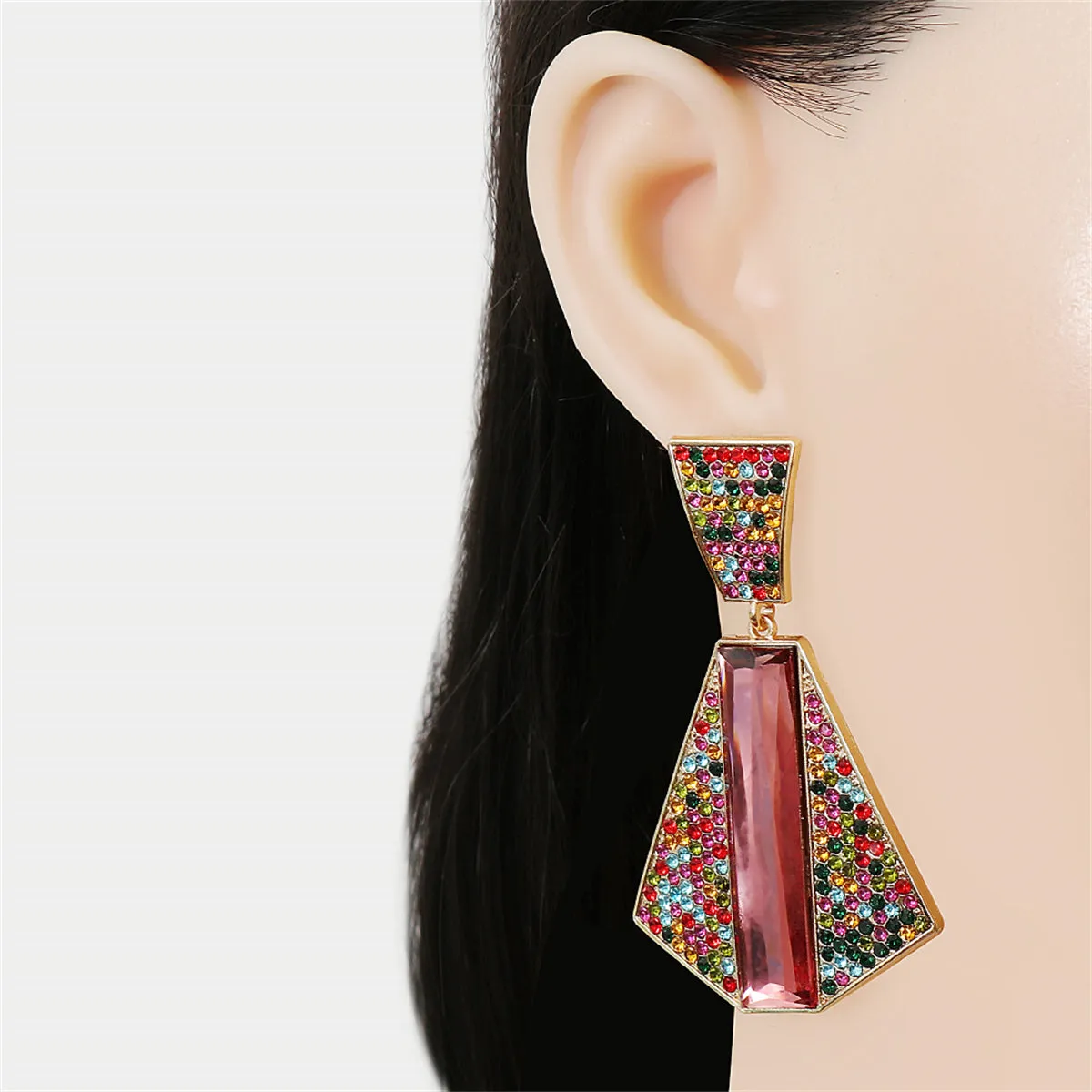 Red Crystal & Cubic Zirconia 18K Gold-Plated Abstract Drop Earrings
